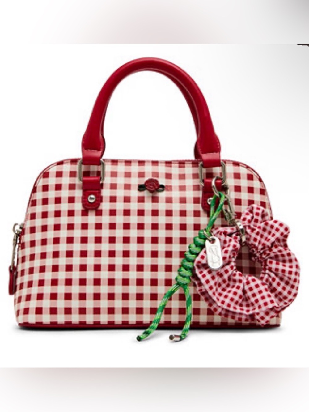 Steve Madden Red Gingham Satchel with Green Charm Bfayth crossbody with strap